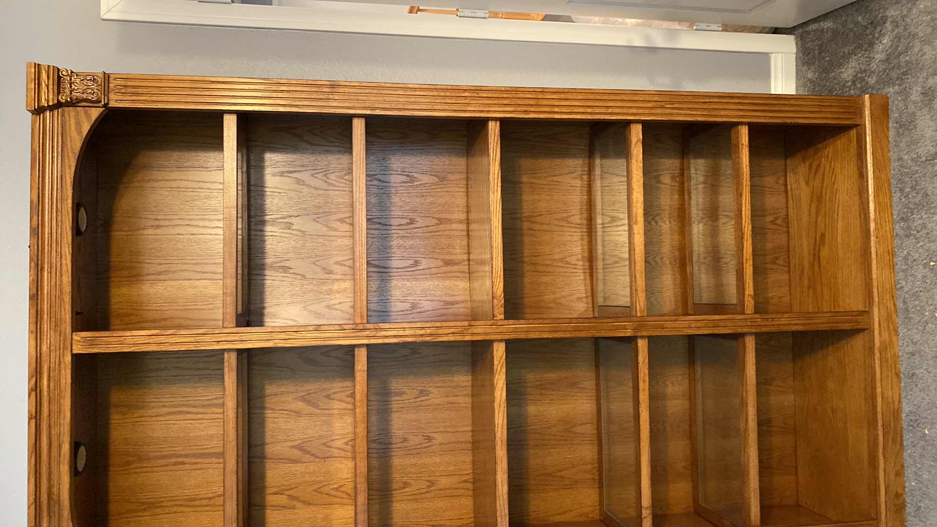 Photo 1 of OAK LIGHTED 6 SHELF BOOK CASE 48” X 13” H84” (TOTAL OF 5 AVAILABLE EACH SOLD SEPARATELY