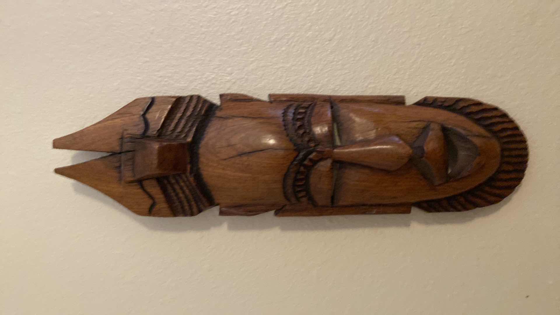 Photo 1 of CLAY VASE H17” AFRICAN MASK H14” BAMBOO TABLE 14” X 12” H16”