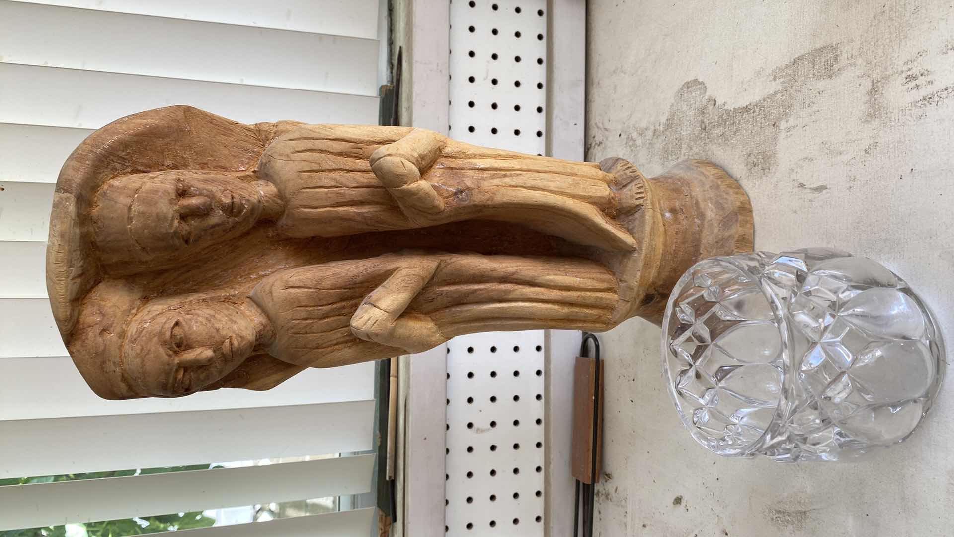 Photo 1 of CARVED WOOD STATUE H18” GLASS BOWL H4.25”