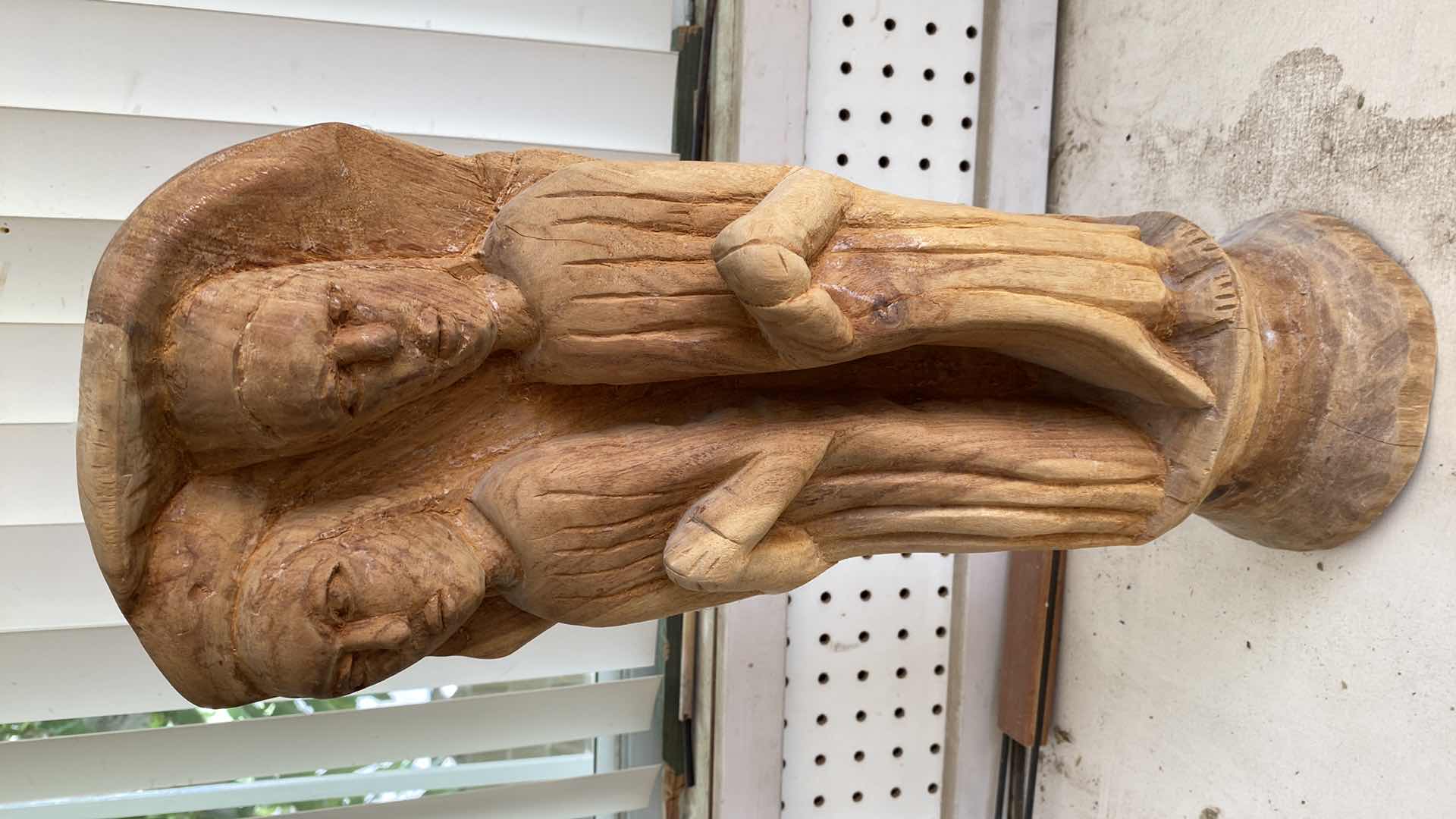 Photo 1 of CARVED WOOD STATUE H18” GLASS BOWL H4.25”