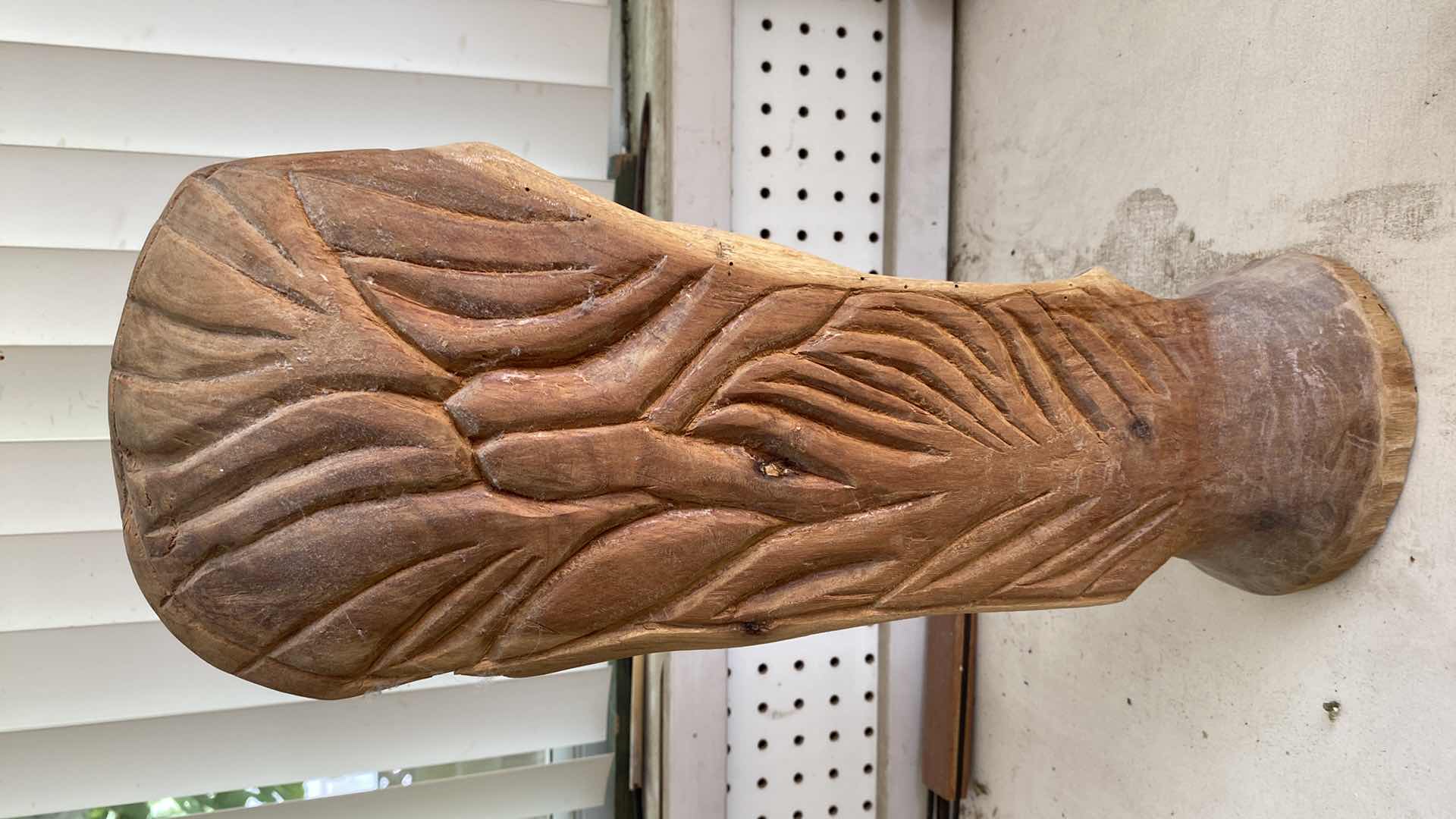 Photo 1 of CARVED WOOD STATUE H18” GLASS BOWL H4.25”