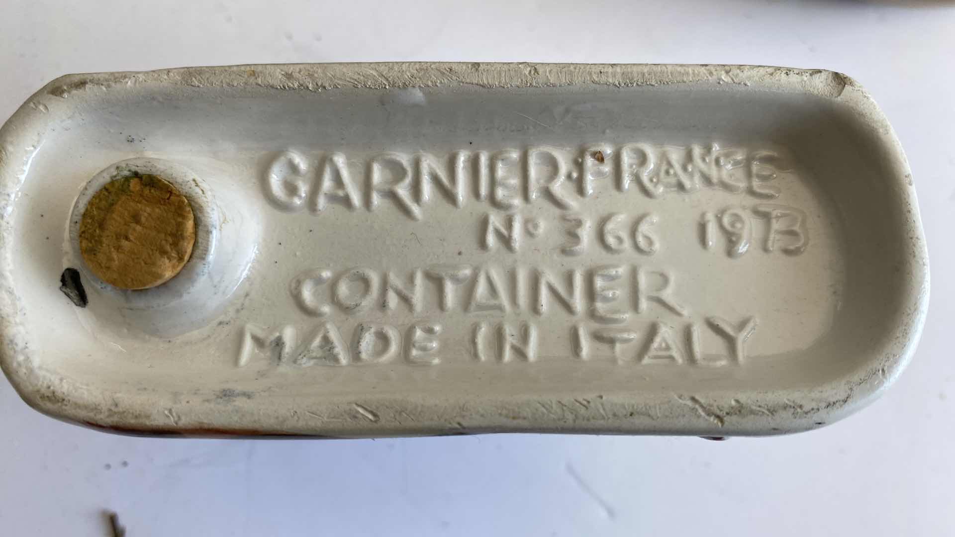 Photo 1 of VINTAGE GARNIER LIQUEUR FRANCE NO 366 1973 HAND PAINTED EMPTY CERAMC GREEK HOUSE MADE IN ITALY