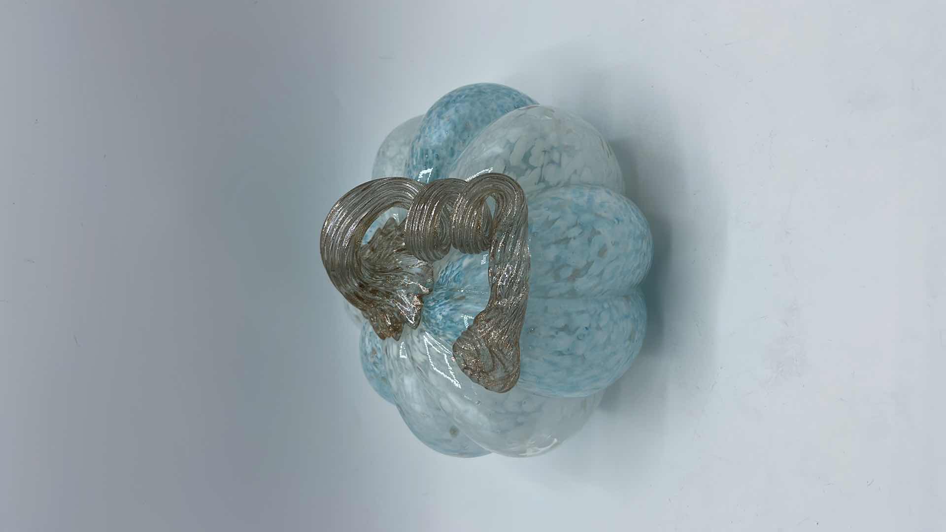 Photo 1 of MIKASA BLOWN GLASS SKY BLUE AND WHITE PUMPKIN H 5”