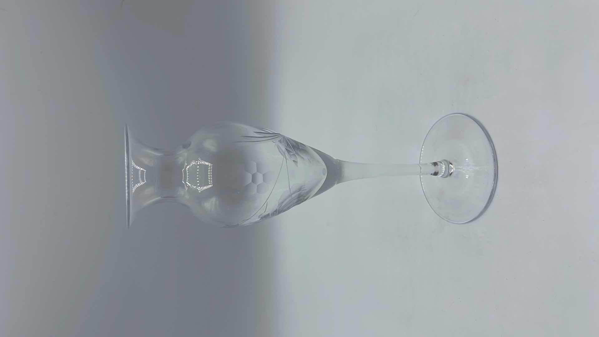 Photo 1 of LENOX HAND BLOWN CRYSTAL VASE H 7.5” W/ ETCHED VINTAGE CORDIAL GLASSES H 4.5” (SET OF 3)