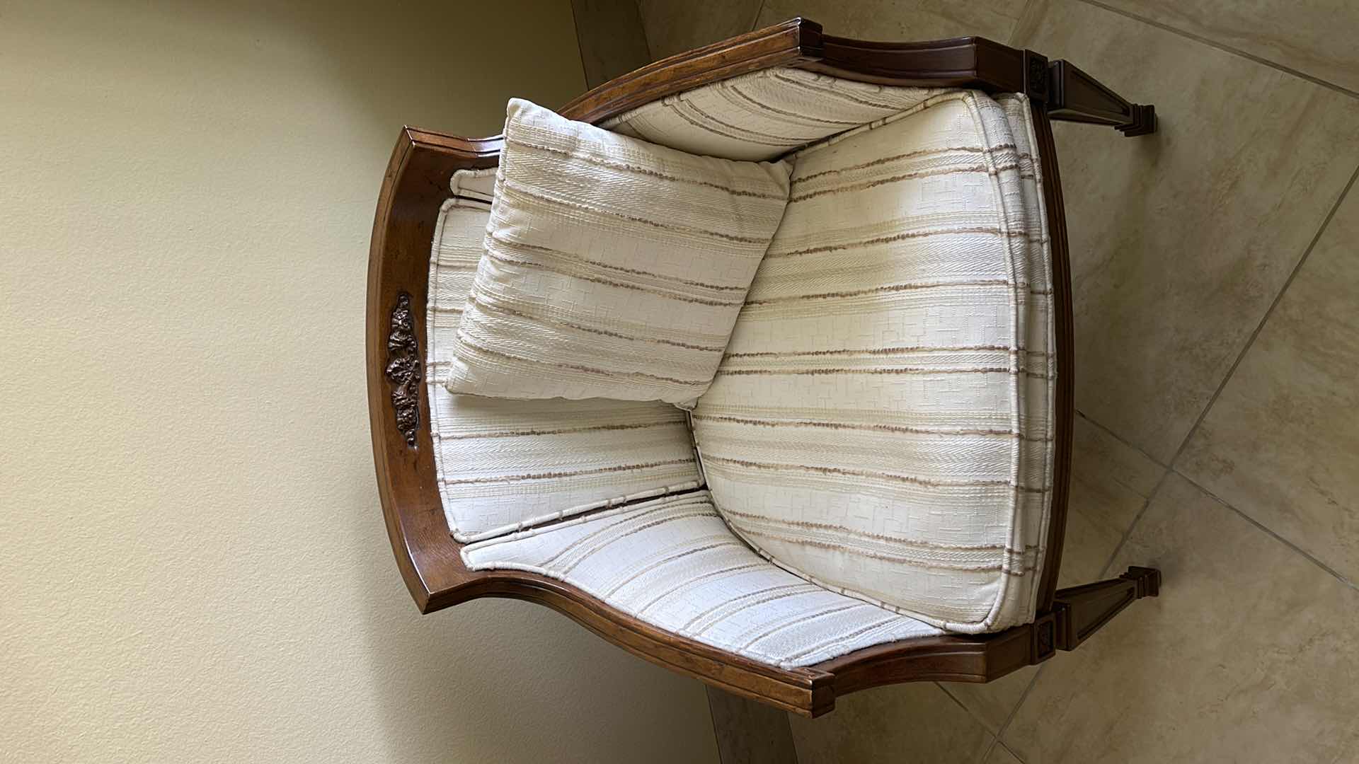 Photo 1 of WOOD BARREL CHAIR W/CUSHION AND PILLOW