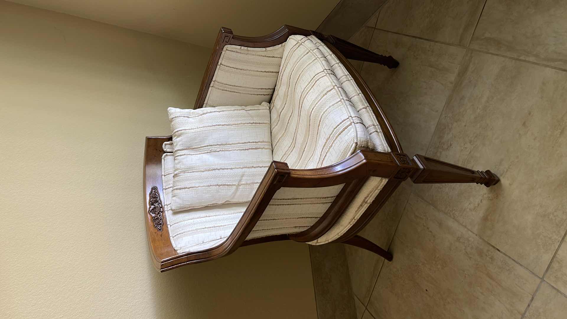 Photo 1 of WOOD BARREL CHAIR W/CUSHION AND PILLOW