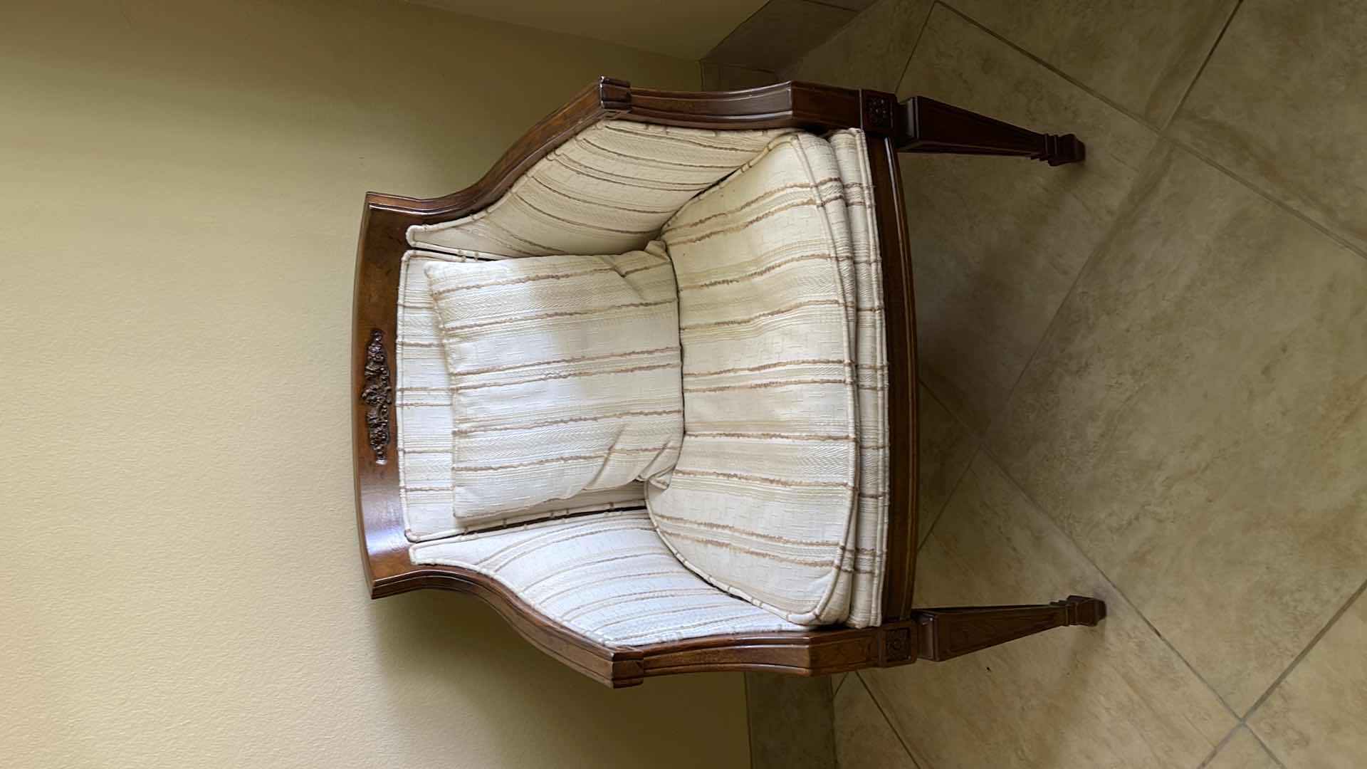 Photo 1 of WOOD BARREL CHAIR W/CUSHION AND PILLOW