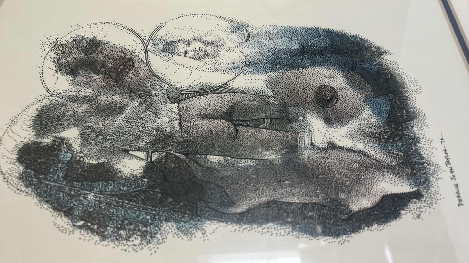 Photo 1 of ARTIST SIGNED DERRICK JOHN TAYLOR VINTAGE FRAMED INK AND WATERCOLOR, "NUDES" ARTWORK  16” x 20”