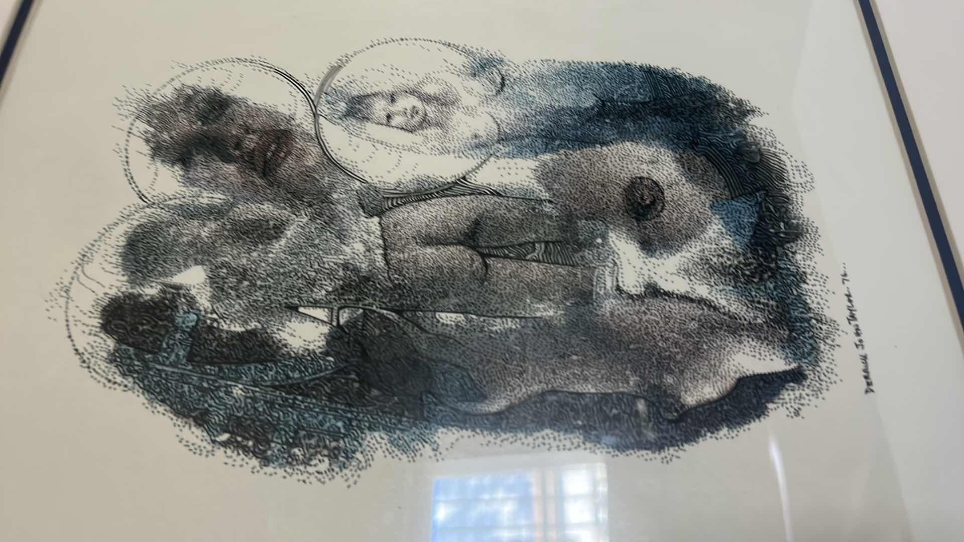 Photo 1 of ARTIST SIGNED DERRICK JOHN TAYLOR VINTAGE FRAMED INK AND WATERCOLOR, "NUDES" ARTWORK  16” x 20”