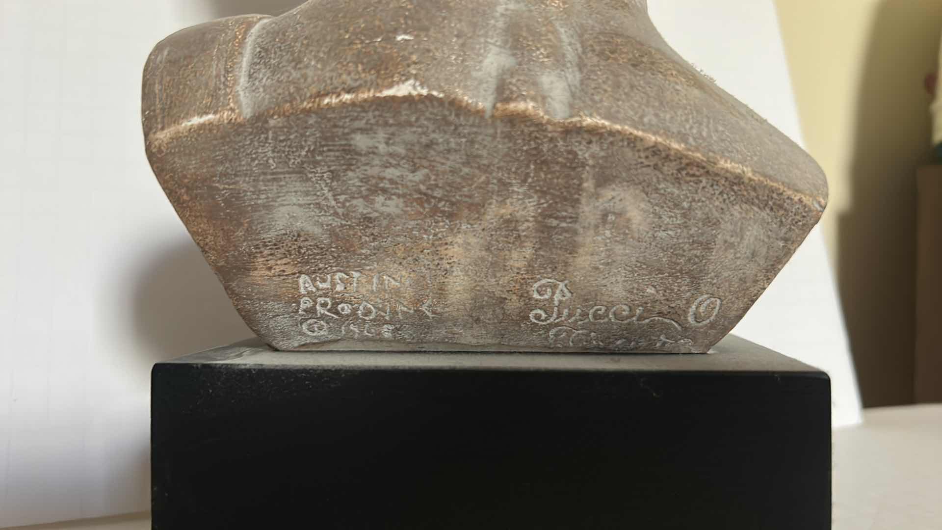 Photo 1 of VINTAGE 1968 SCULPTURE “ MICHAELANGELO DAVID HEAD BUST” ON WOOD BASE H14” ARTIST SIGNED PUCCI