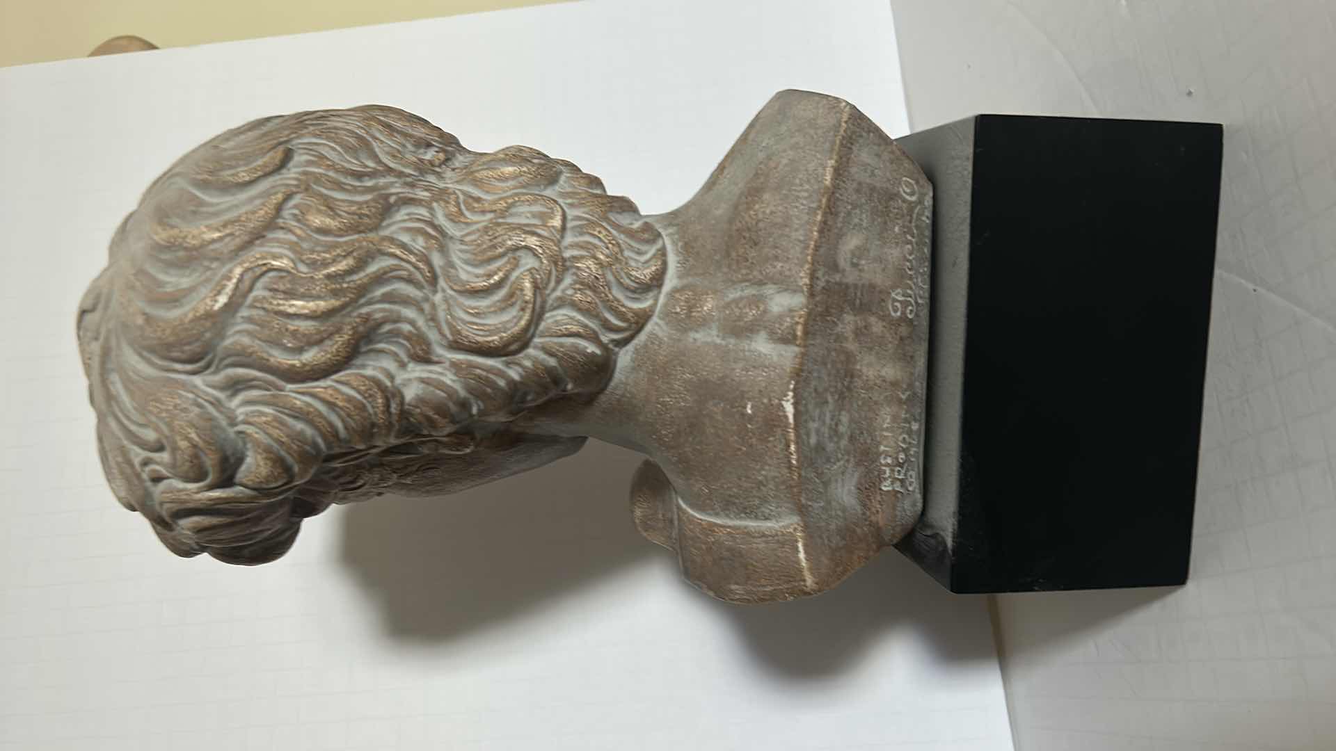 Photo 1 of VINTAGE 1968 SCULPTURE “ MICHAELANGELO DAVID HEAD BUST” ON WOOD BASE H14” ARTIST SIGNED PUCCI