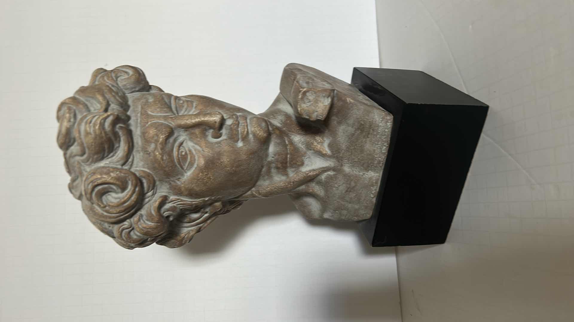 Photo 1 of VINTAGE 1968 SCULPTURE “ MICHAELANGELO DAVID HEAD BUST” ON WOOD BASE H14” ARTIST SIGNED PUCCI