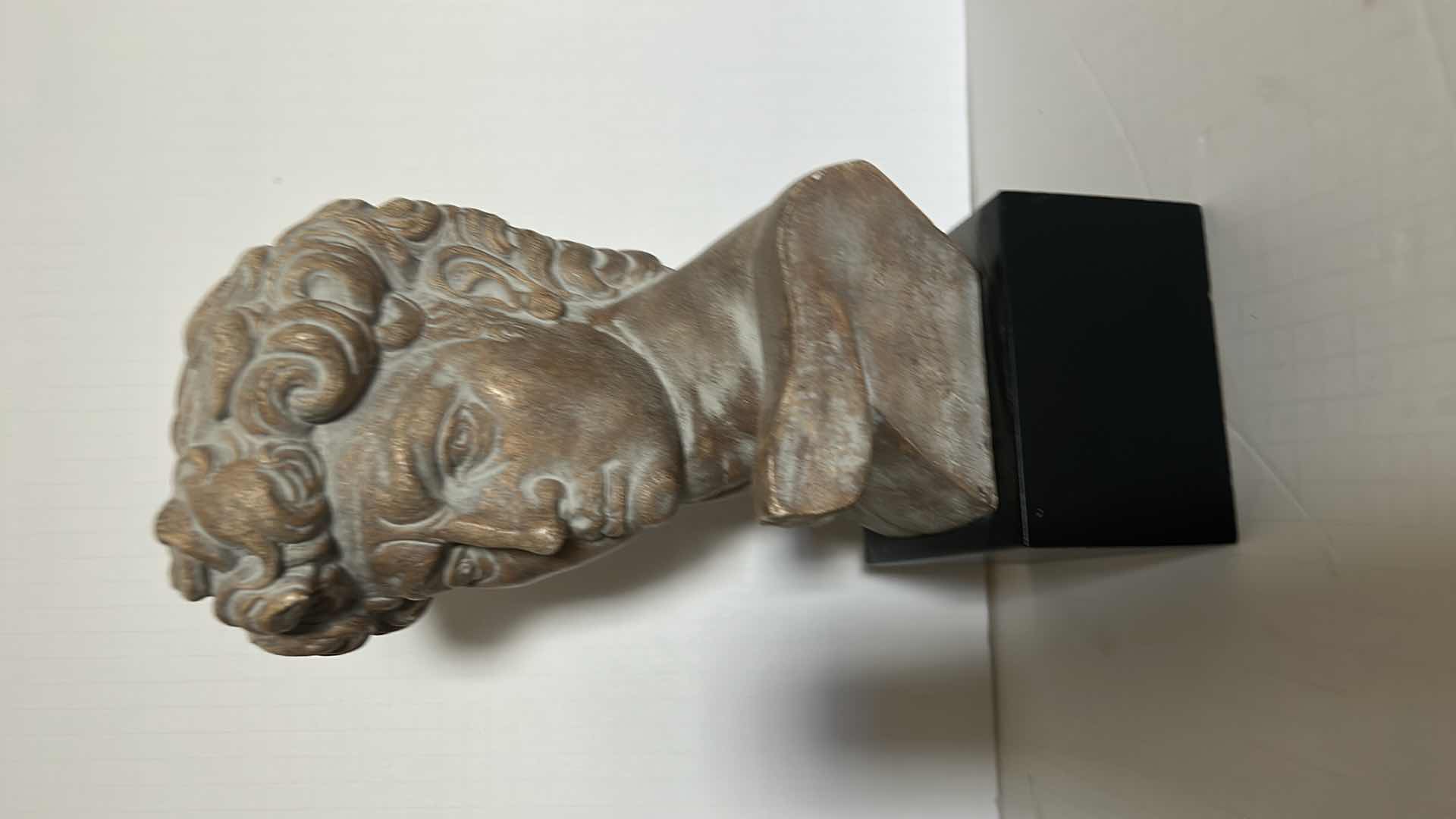 Photo 1 of VINTAGE 1968 SCULPTURE “ MICHAELANGELO DAVID HEAD BUST” ON WOOD BASE H14” ARTIST SIGNED PUCCI