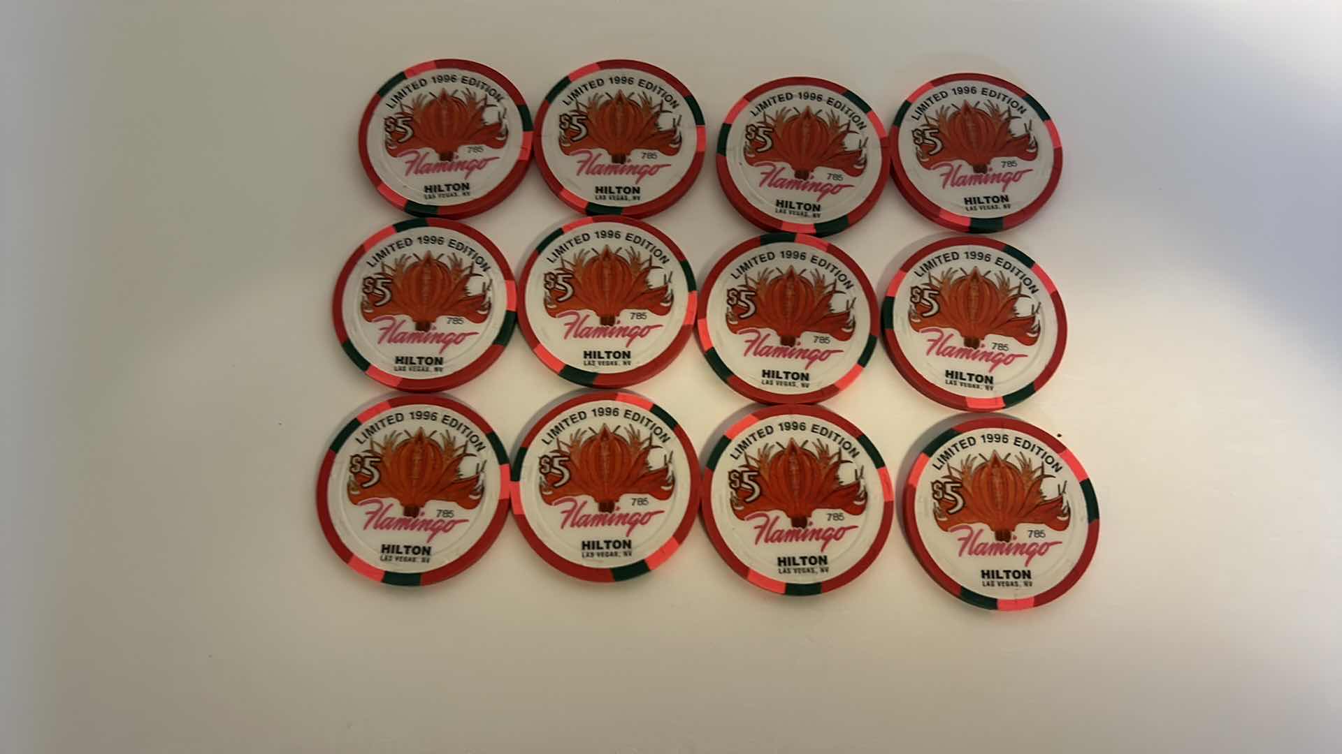 Photo 1 of 12- $5 FLAMINGO LIMITED EDITION POKER CHIPS