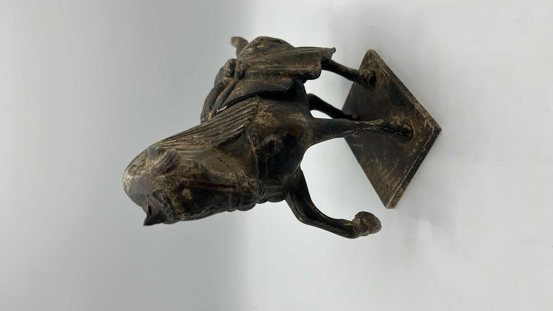 Photo 1 of VINTAGE CAST IRON TANG DYNASTY WAR HORSE STATUE 9” x 8”