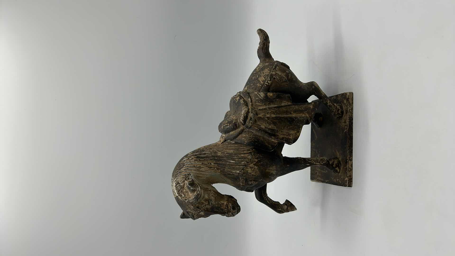 Photo 1 of VINTAGE CAST IRON TANG DYNASTY WAR HORSE STATUE 9” x 8”