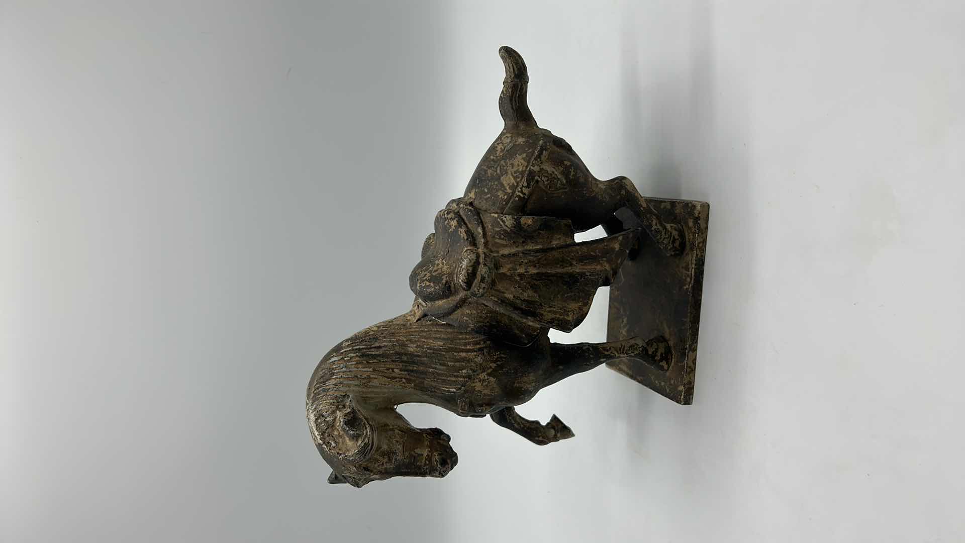 Photo 1 of VINTAGE CAST IRON TANG DYNASTY WAR HORSE STATUE 9” x 8”