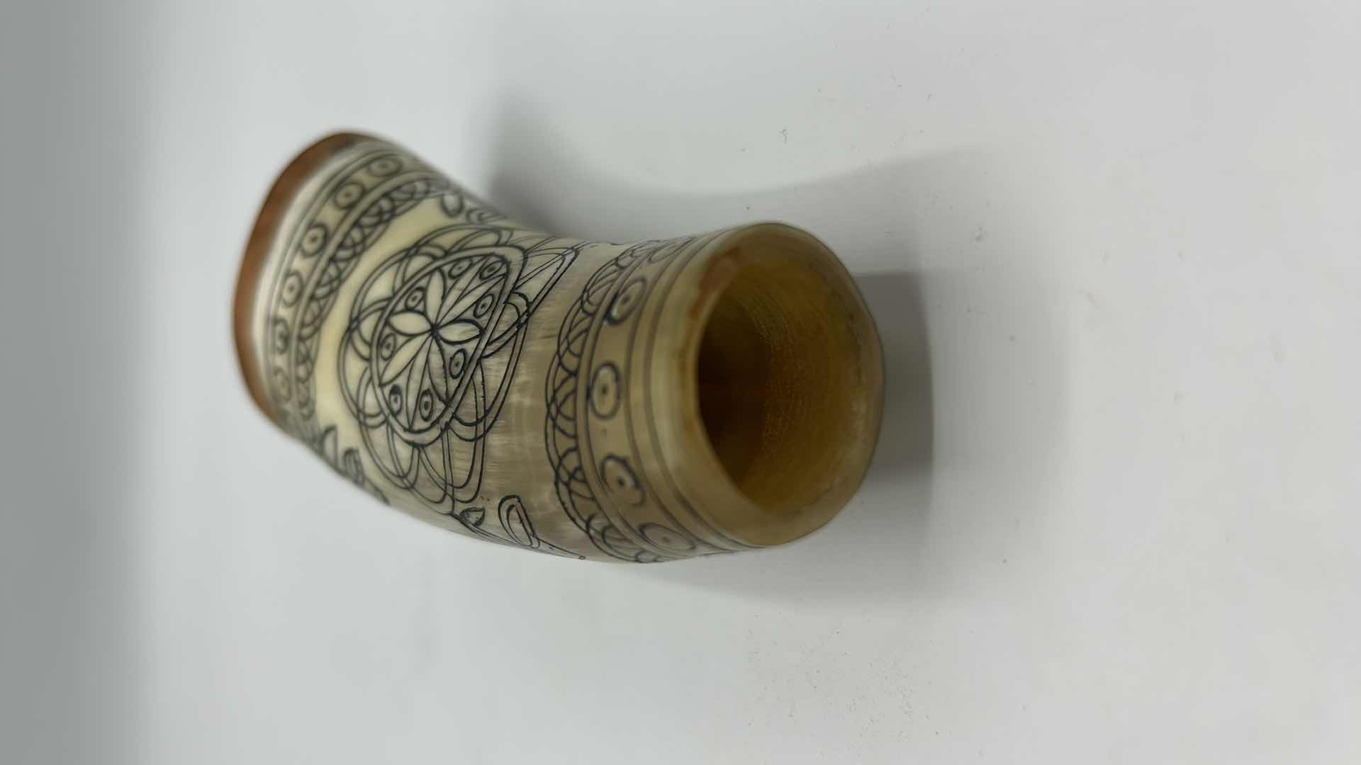 Photo 1 of WOOD APOTHECARY JAR WITH SCRIMSHAW FROM BUDAPEST H6”