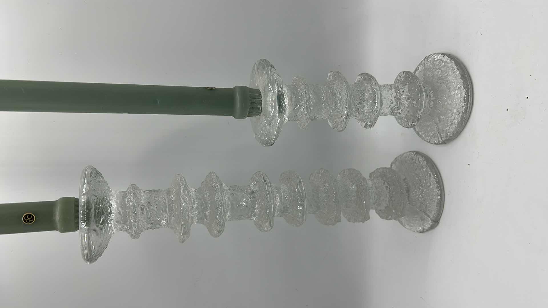 Photo 1 of GLAZED POTTERY BOWL W LEMONS AND TWO CRYSTAL CANDLE STICKS H13”