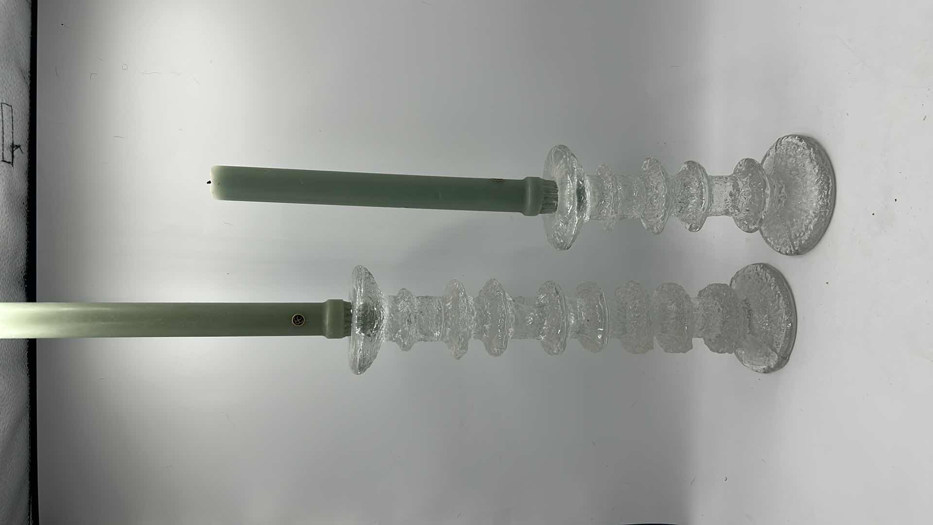 Photo 1 of GLAZED POTTERY BOWL W LEMONS AND TWO CRYSTAL CANDLE STICKS H13”