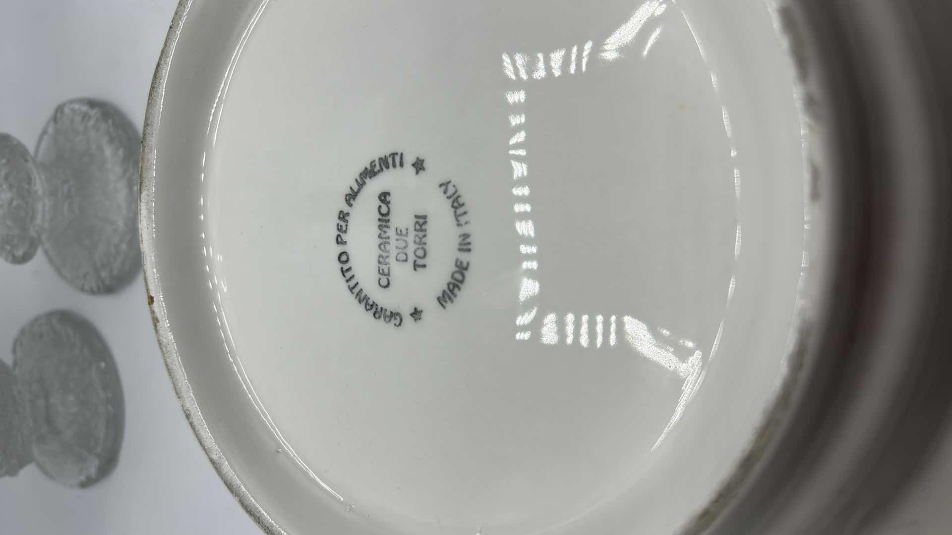 Photo 1 of GLAZED POTTERY BOWL W LEMONS AND TWO CRYSTAL CANDLE STICKS H13”