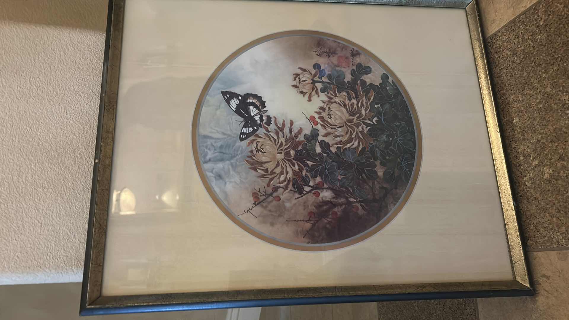 Photo 1 of VINTAGE ORIENTAL BUTTERFLY ARTWORK 17” x 21”