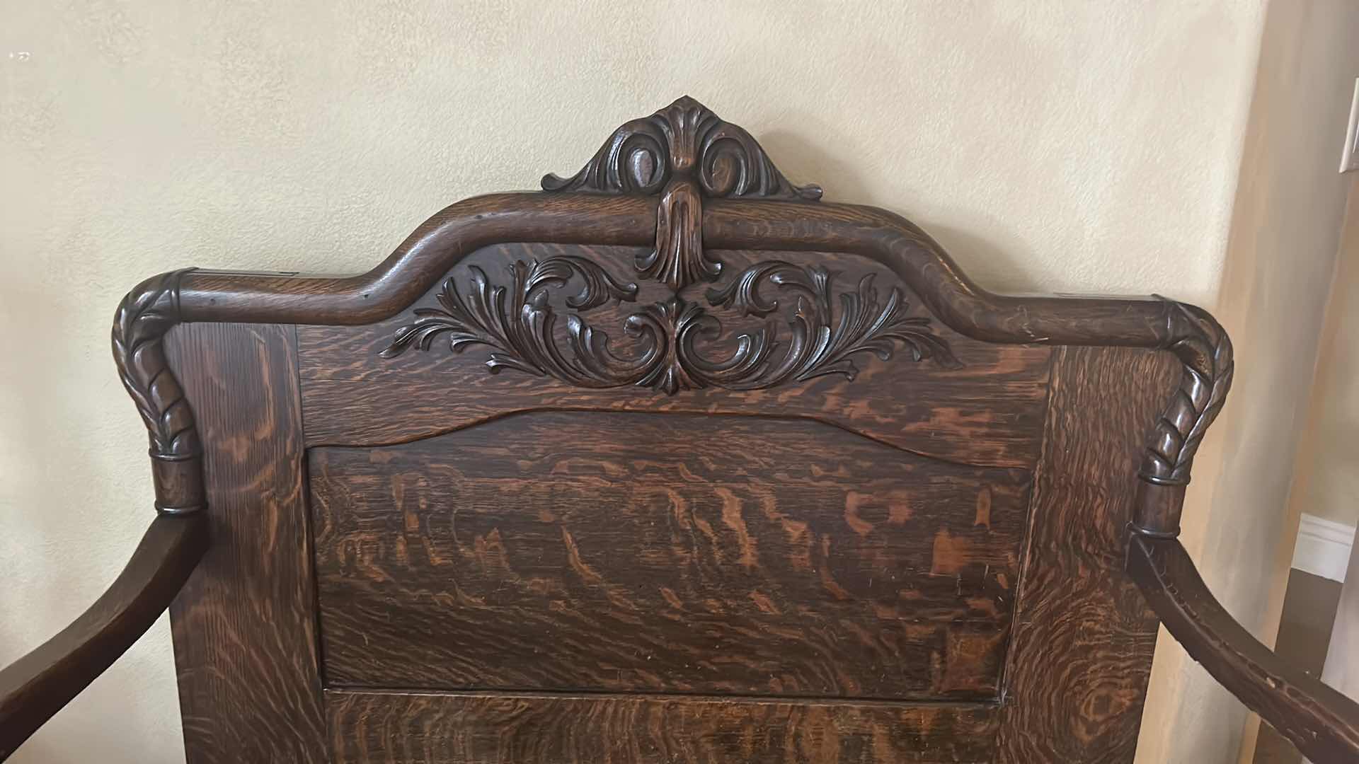 Photo 1 of ANTIQUE CARVED WOOD HALL STORAGE BENCH 38” x 17” x 46”