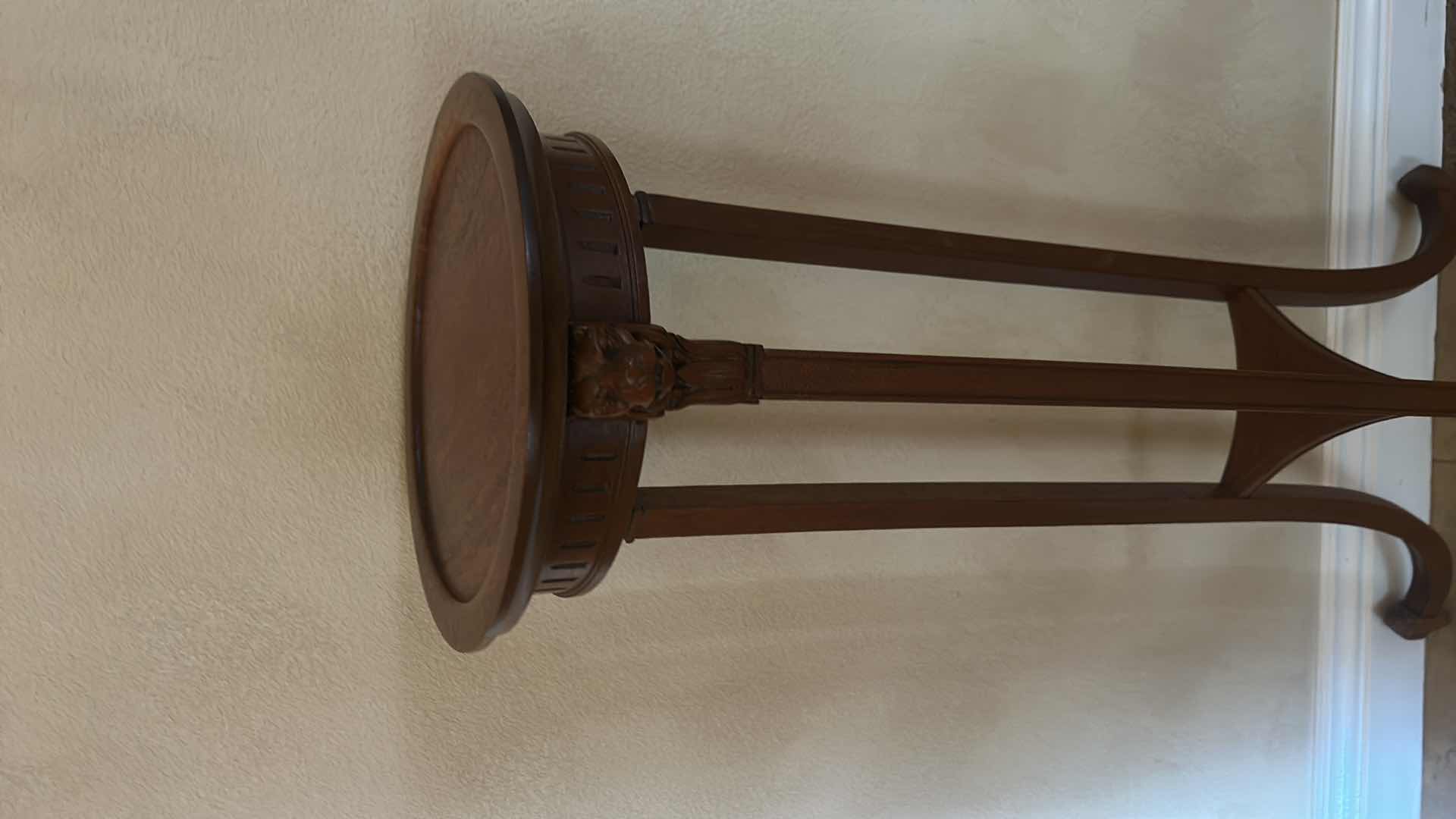 Photo 1 of ANTIQUE PLANT STAND WITH LION HEAD DETAIL H41”