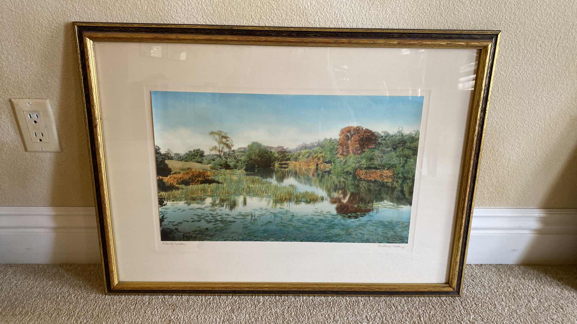 Photo 1 of FRAMED GOLD AND BROWN ORIGINAL WATERCOLOR “SLACK WATER” SIGNED WALLACE NUTTING ARTWORK 29” X 21”