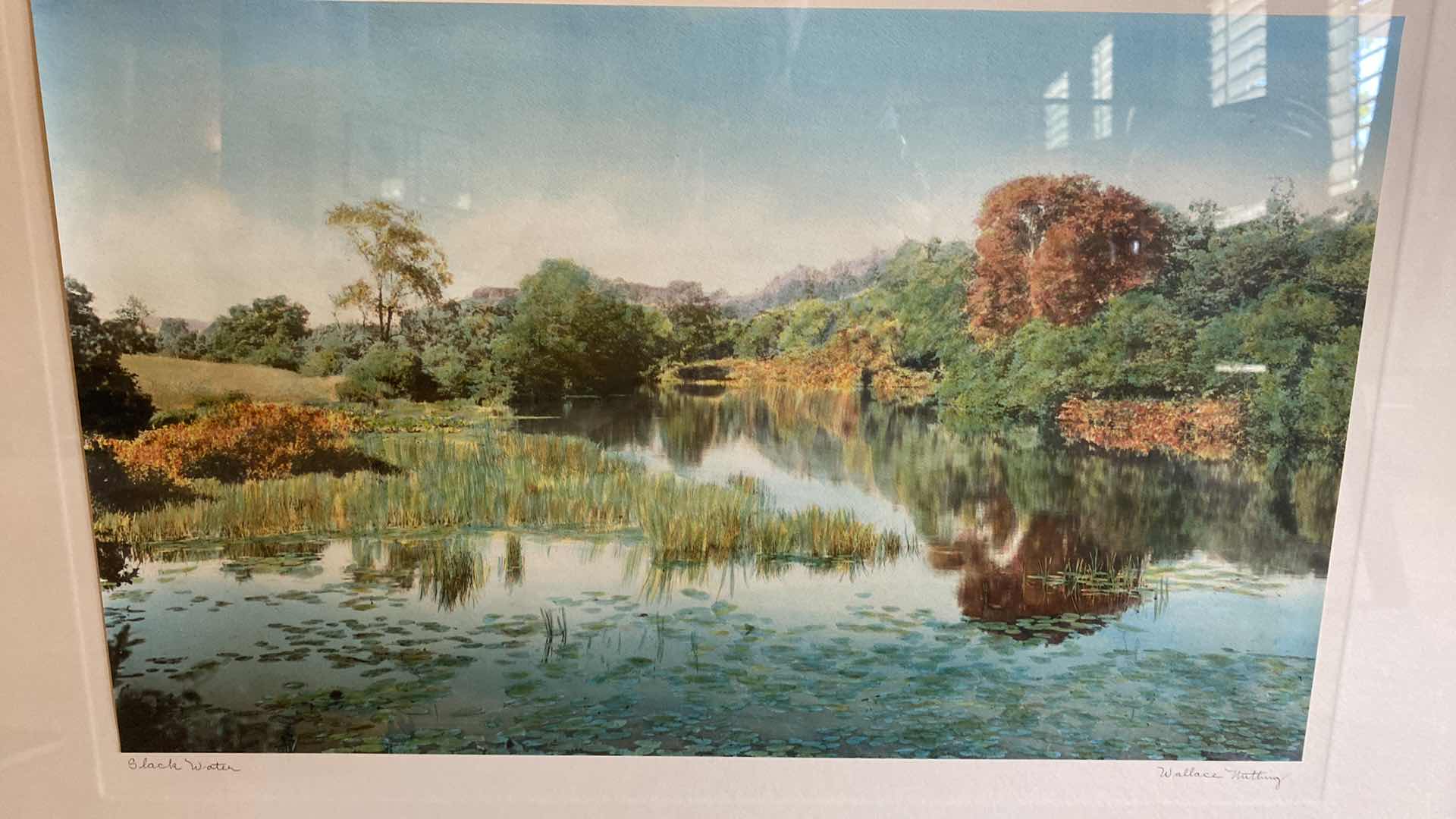 Photo 1 of FRAMED GOLD AND BROWN ORIGINAL WATERCOLOR “SLACK WATER” SIGNED WALLACE NUTTING ARTWORK 29” X 21”