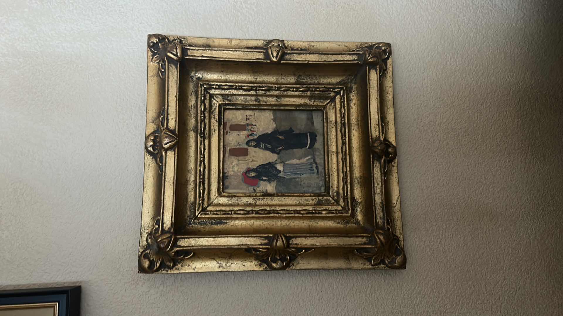 Photo 1 of VINTAGE MOSE BIANCHI "USCITA DI CHIESA" ORNATE GOLD FRAME ARTWORK 11” x 11”