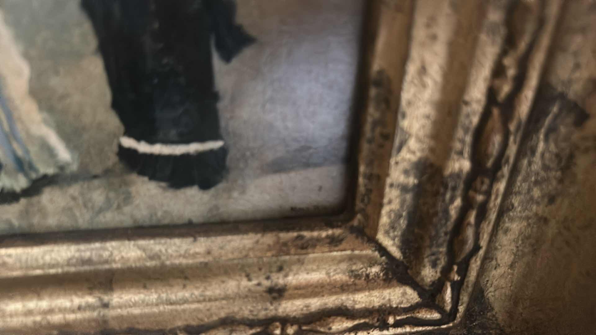 Photo 1 of VINTAGE MOSE BIANCHI "USCITA DI CHIESA" ORNATE GOLD FRAME ARTWORK 11” x 11”