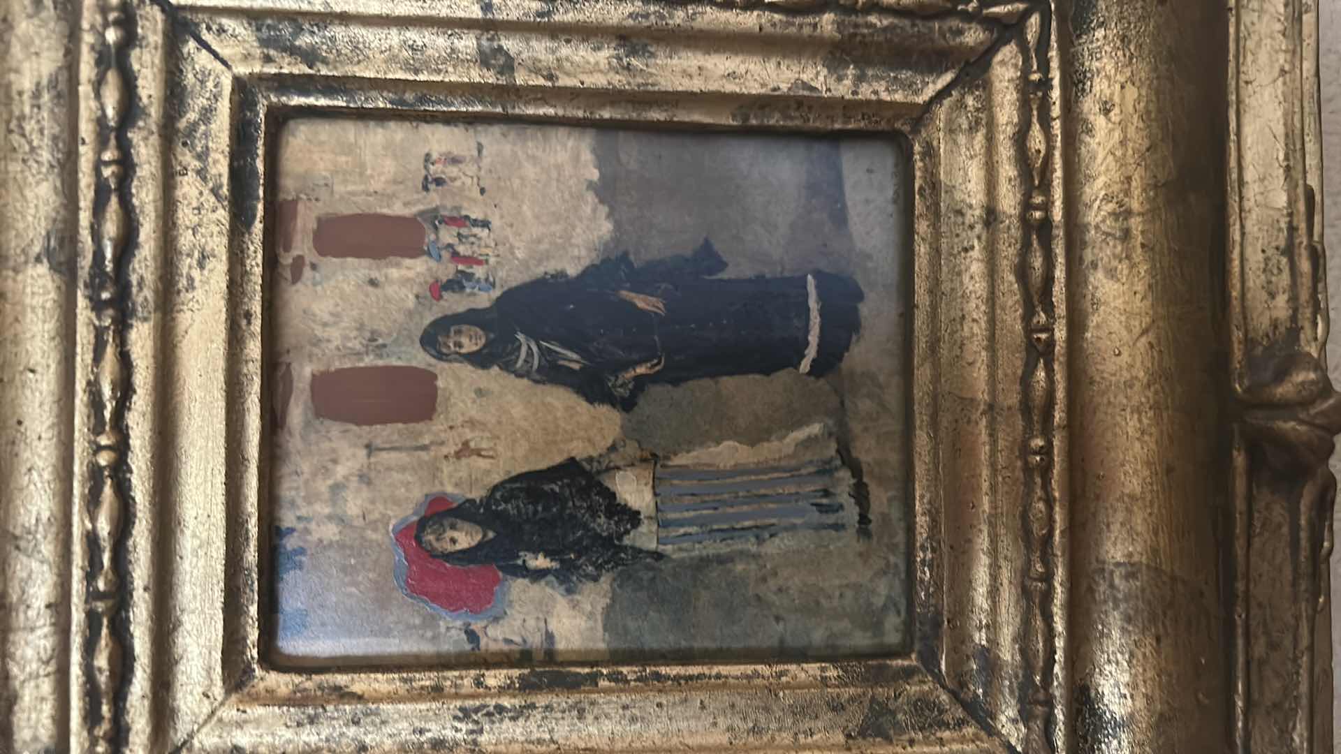 Photo 1 of VINTAGE MOSE BIANCHI "USCITA DI CHIESA" ORNATE GOLD FRAME ARTWORK 11” x 11”