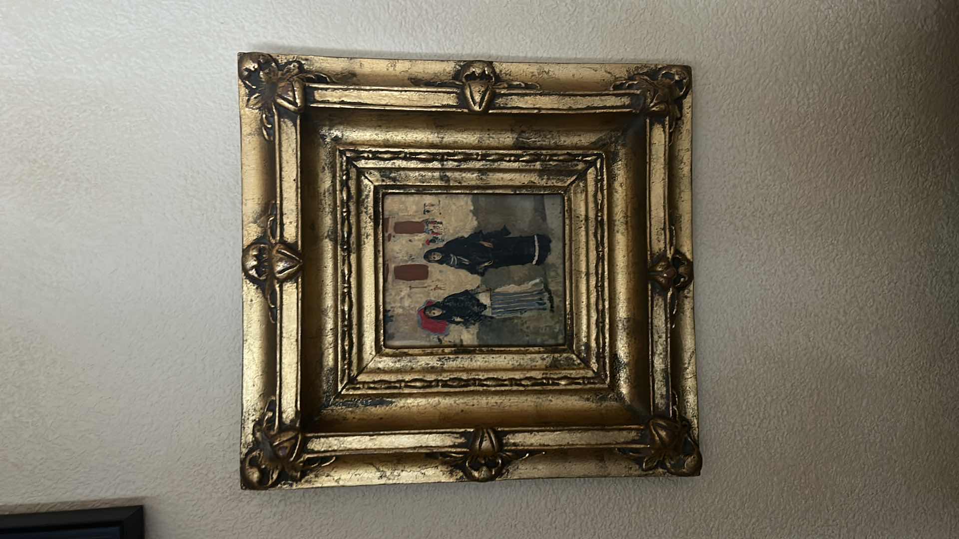 Photo 1 of VINTAGE MOSE BIANCHI "USCITA DI CHIESA" ORNATE GOLD FRAME ARTWORK 11” x 11”