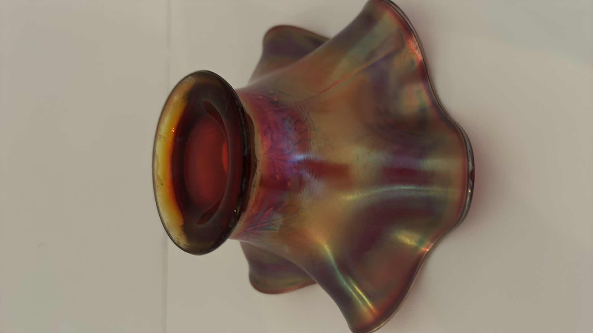 Photo 1 of CRANBERRY CARNIVAL GLASS SCALLOPED BOWL 6” x 3.5”