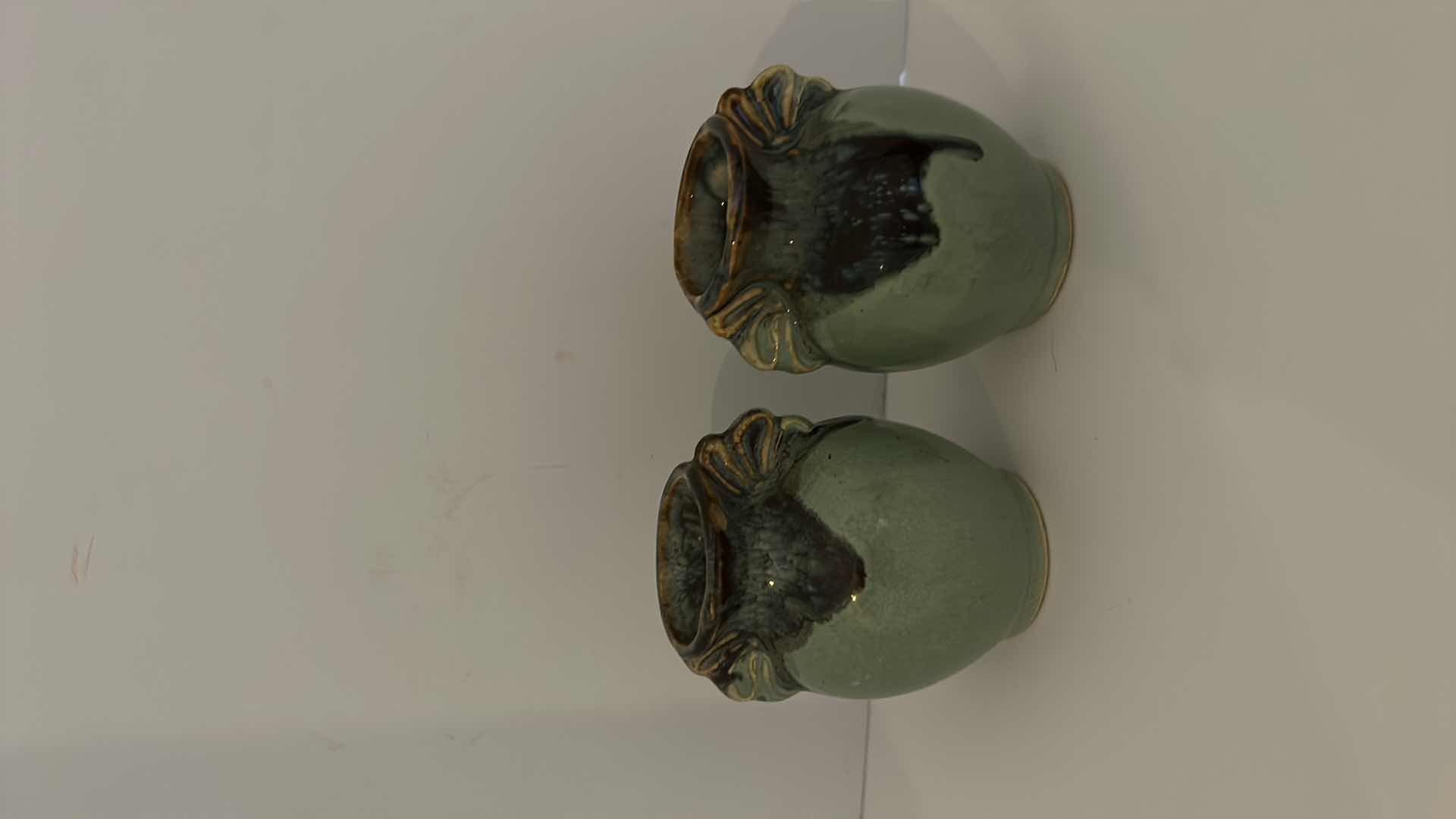 Photo 1 of VINTAGE GLAZED POTTERY MINI VASES TALLEST HAND PAINTED H 5”