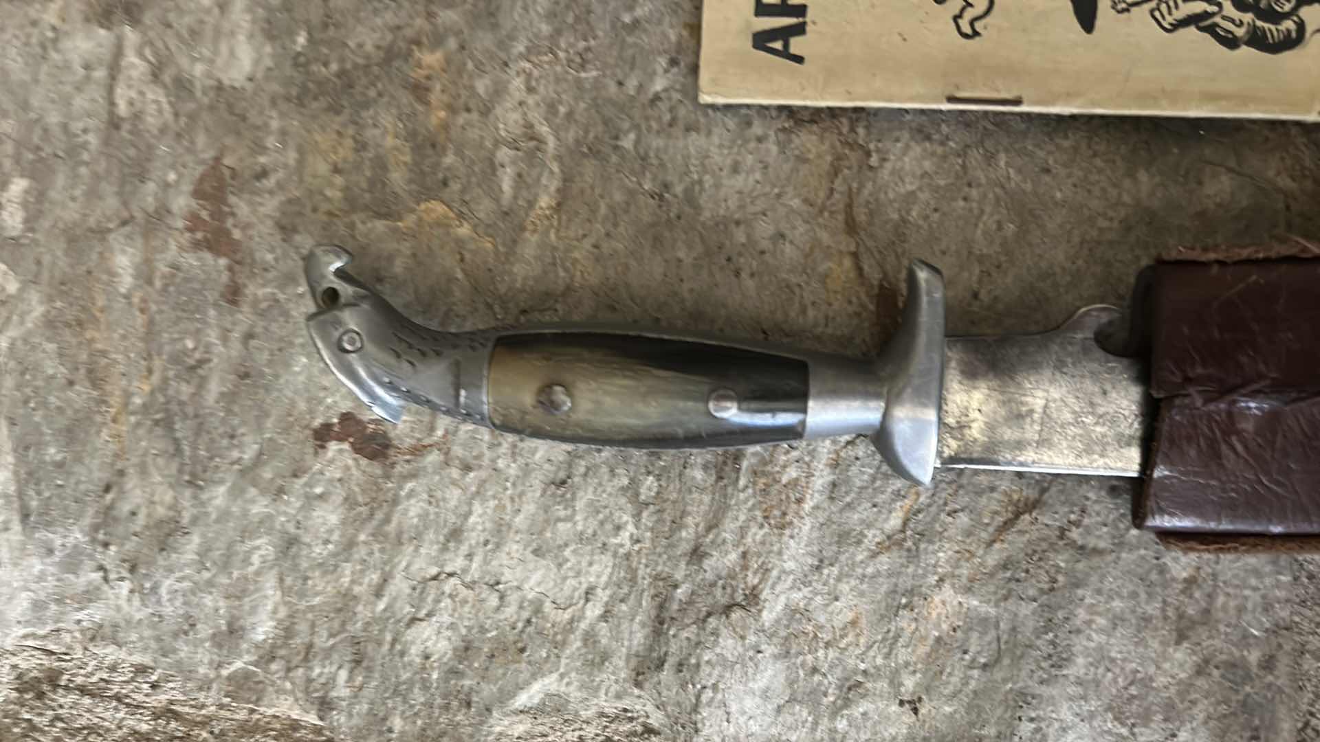 Photo 3 of VINTAGE ARMY SONG BOOK AND KNIFE W LEATHER SHEATH