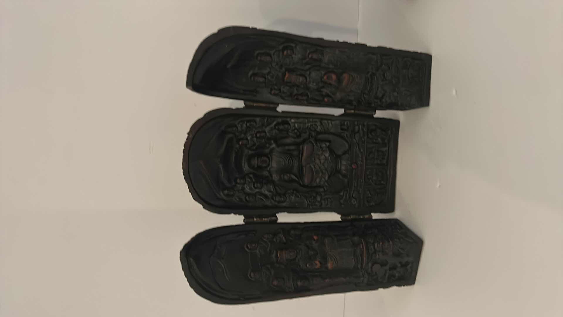 Photo 1 of RARE VINTAGE BUDDHA TRIPTYCH PORTABLE SHRINE/ALTAR H7” AND VASE FROM ITALIAN IMPORTS