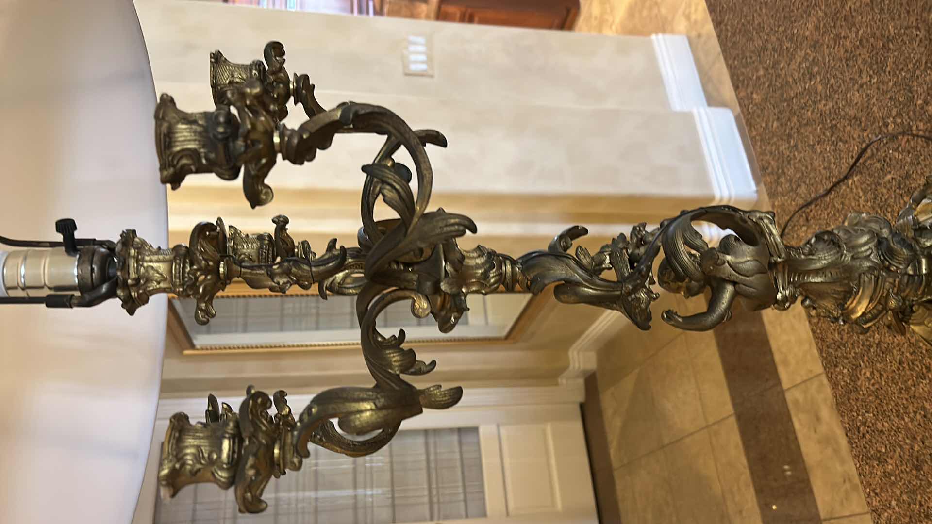 Photo 1 of VINTAGE NOUVEAU BRASS CANDLEABRA MADE INTO LAMP H40”