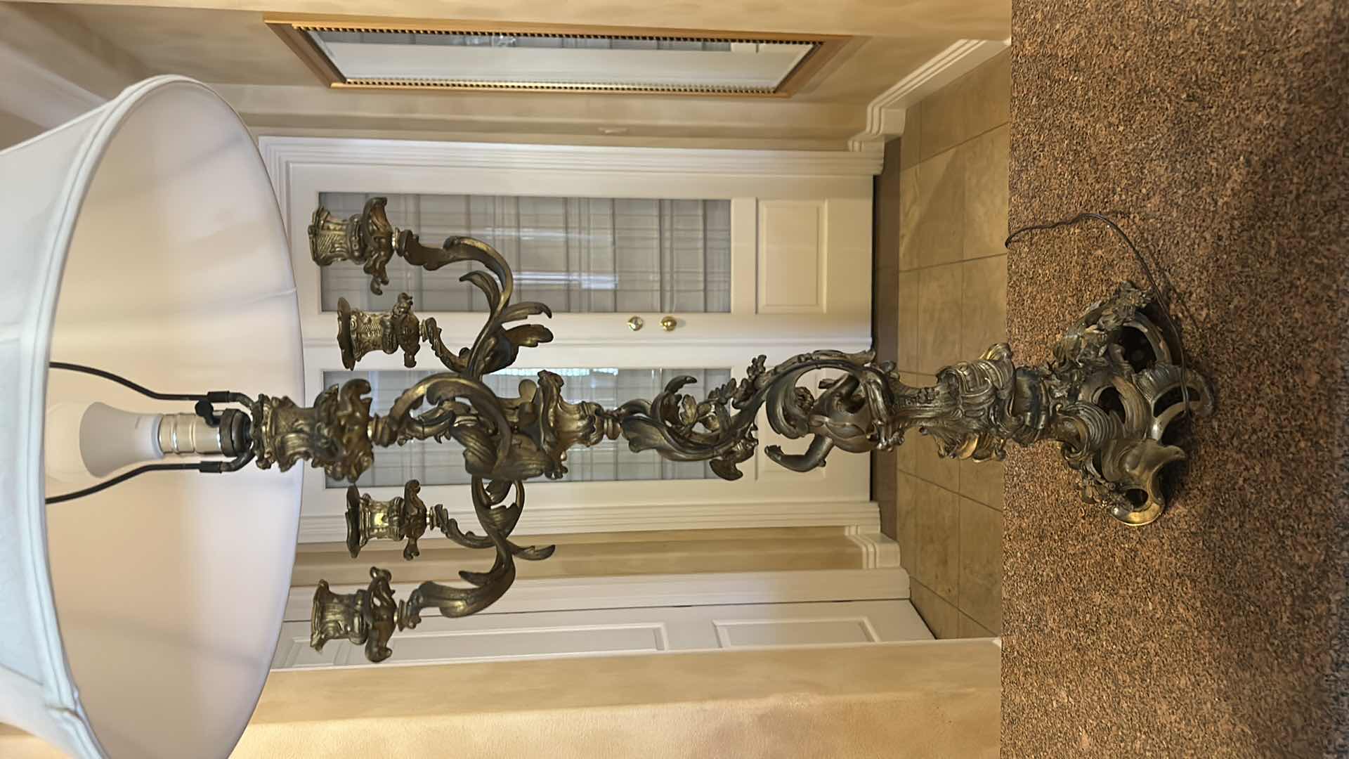 Photo 1 of VINTAGE NOUVEAU BRASS CANDLEABRA MADE INTO LAMP H40”