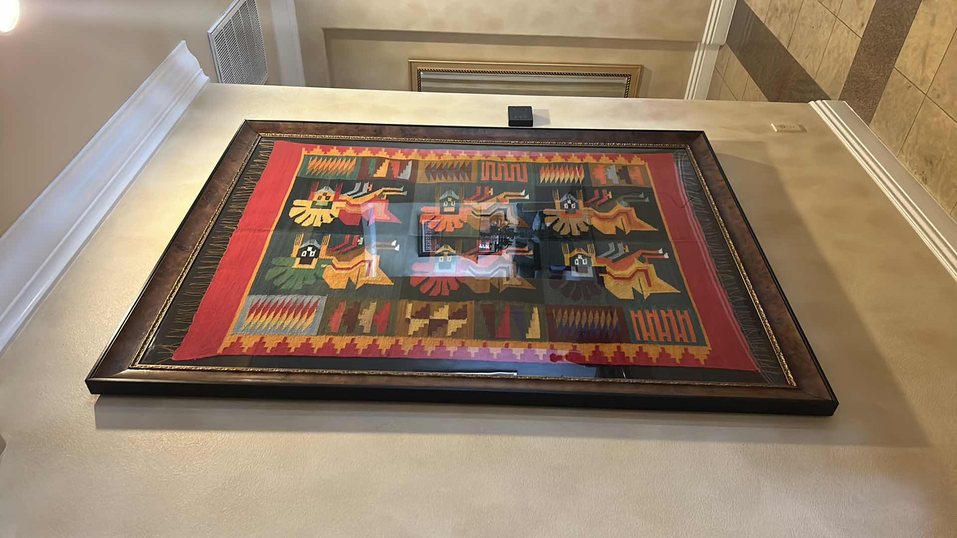 Photo 1 of VINTAGE PERUVIAN RUG FRAMED ( FRAME ALONE WAS $2,000) .55” x 72”