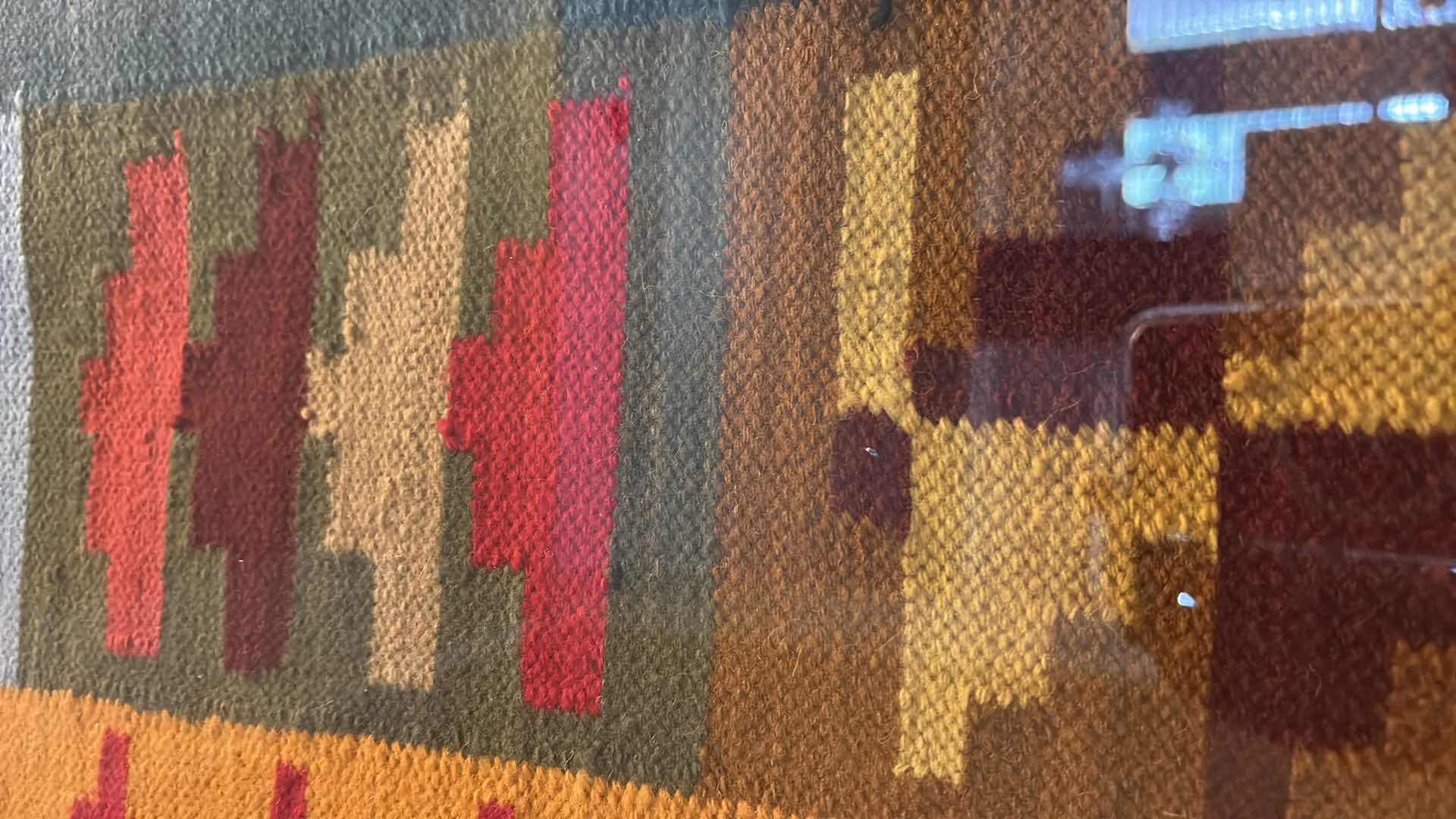 Photo 1 of VINTAGE PERUVIAN RUG FRAMED ( FRAME ALONE WAS $2,000) .55” x 72”