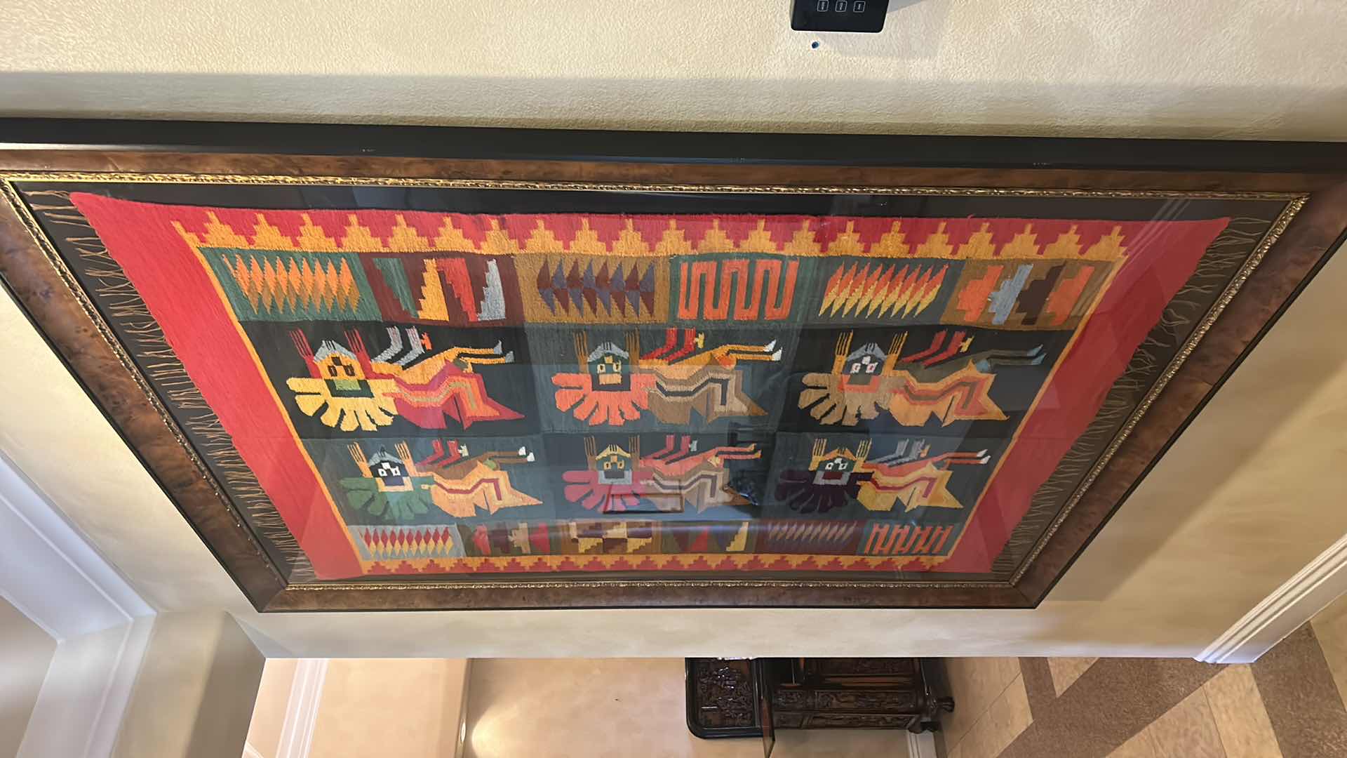 Photo 1 of VINTAGE PERUVIAN RUG FRAMED ( FRAME ALONE WAS $2,000) .55” x 72”