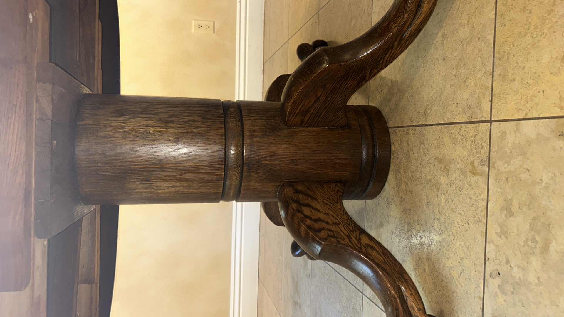 Photo 1 of ANTIQUE DOVE TAILED-WOOD PEDESTAL TABLE 42” x 51” x H 28.5”