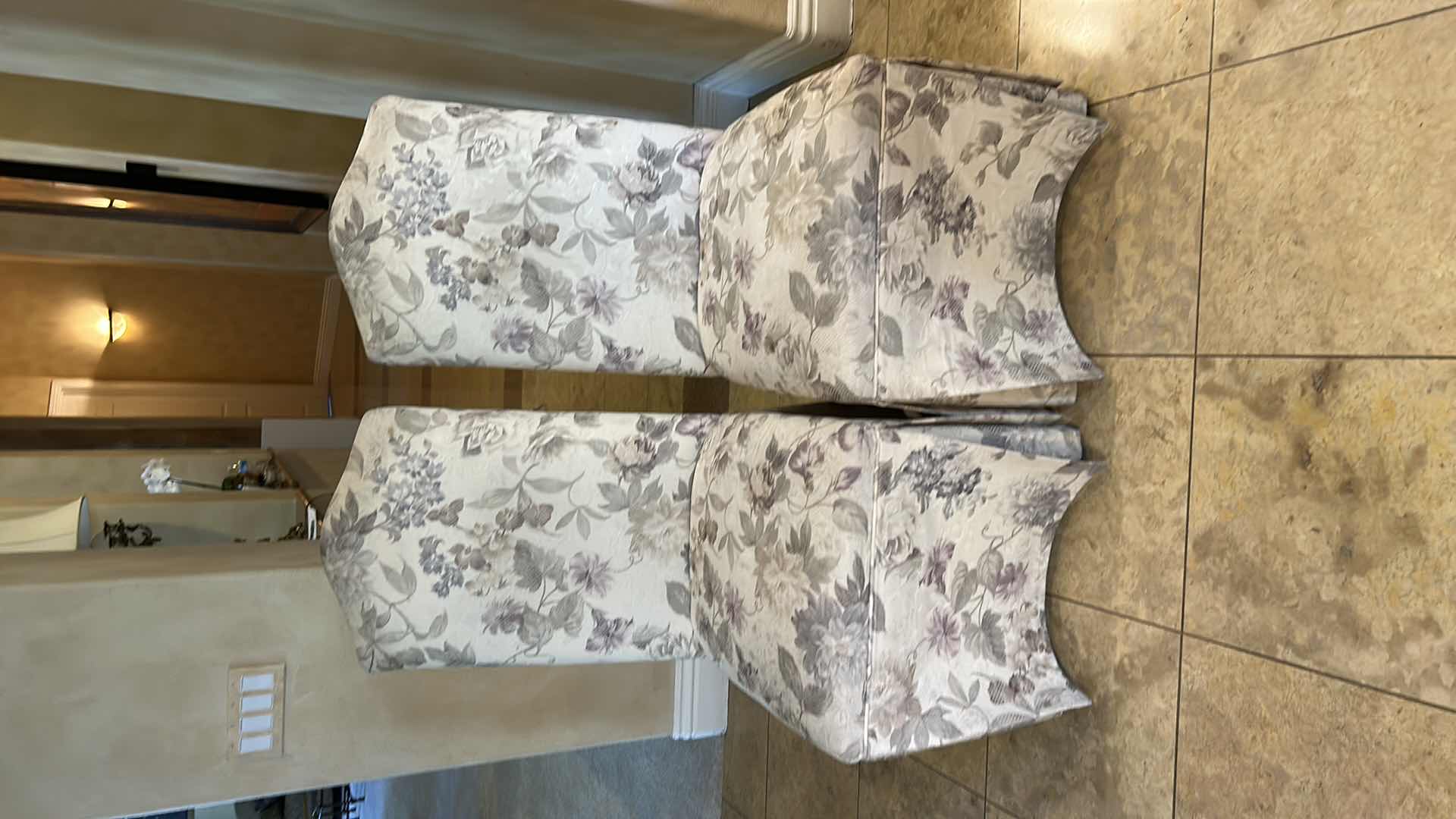Photo 1 of TWO IVORY  CHAIRS WITH SOFT FLORAL DESIGN