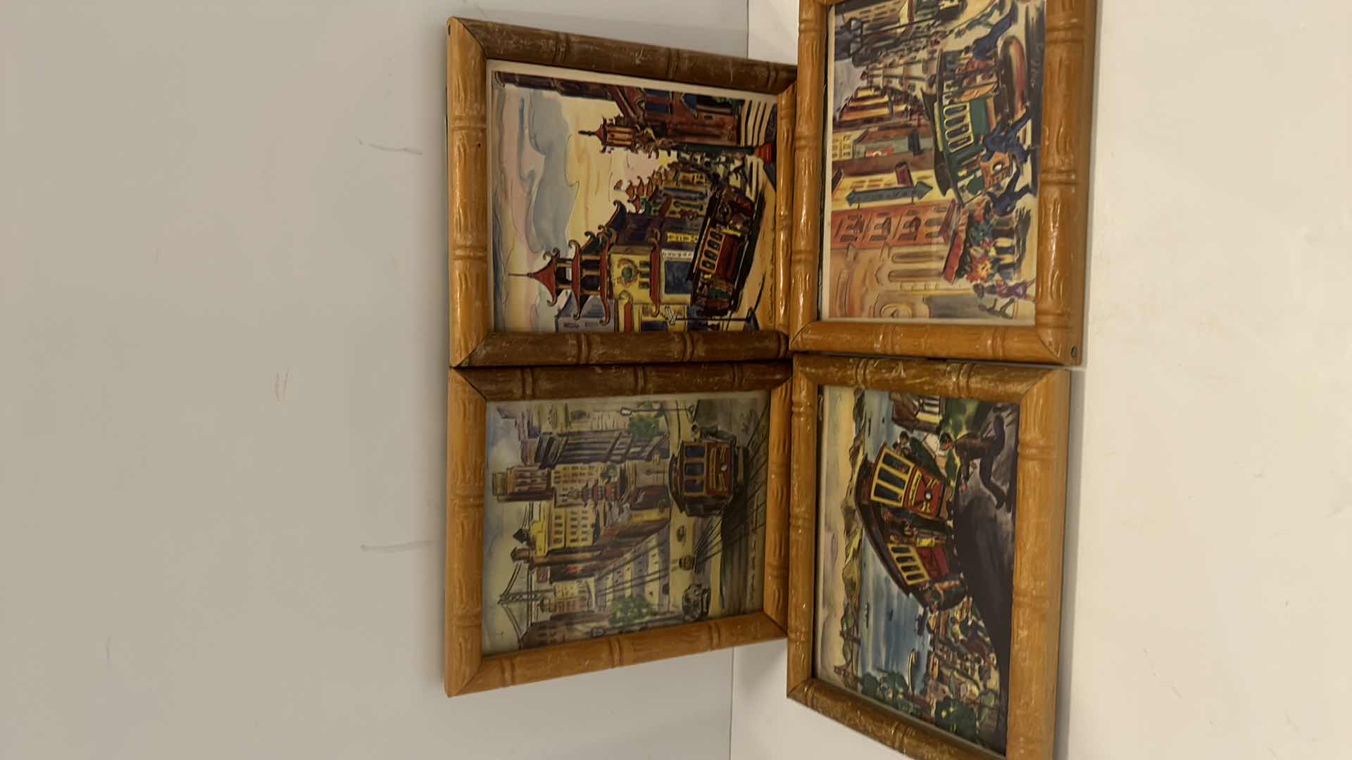 Photo 1 of ARTIST SIGNED TED LEWY 4 SMALL SAN FRANCISCO THEMED FRAMED ARTWORK PIECES 5.5” x 5” 