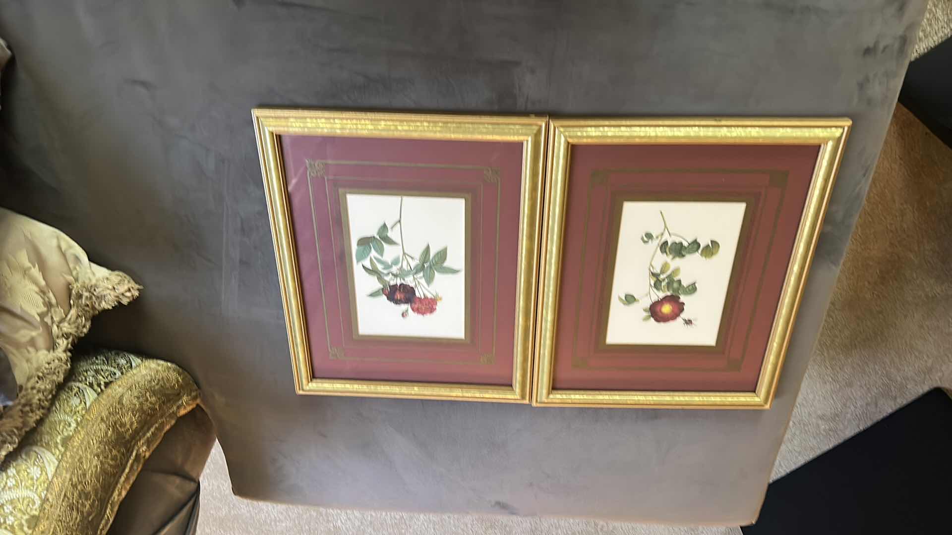 Photo 1 of 2 VINTAGE FLORAL ARTWORK PIECES GOLD FRAMED 12.5” x 16”