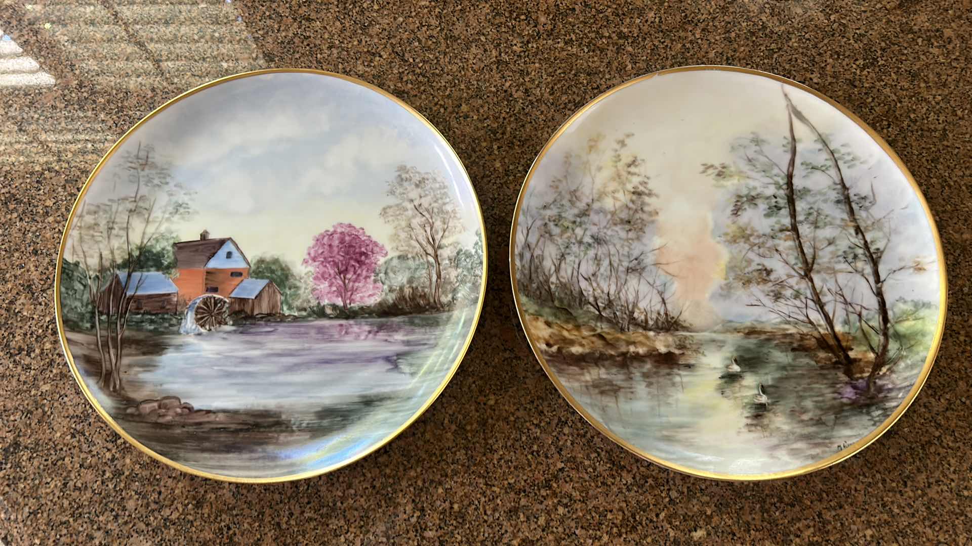 Photo 1 of TWO VINTAGE SIGNED 11” PORCELAIN PLATES MADE IN GERMANY 