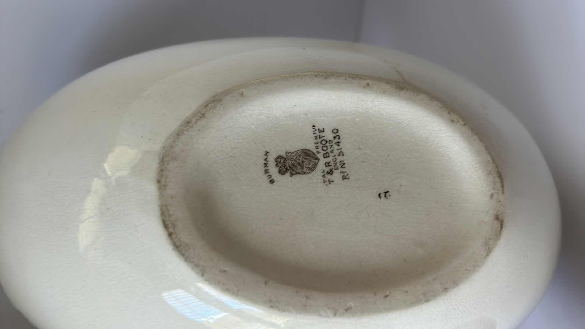 Photo 1 of BURMAN T & R BOOTE ENGLAND NUMBERED PORCELAIN BOWL 12” x 6.5”