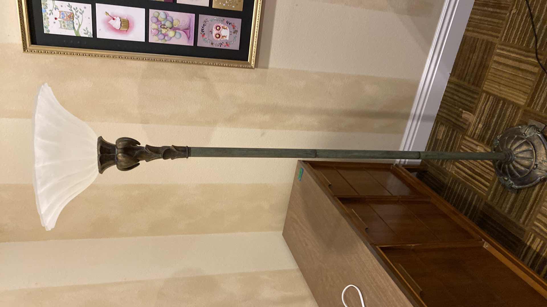 Photo 1 of QUOIZEL VINTAGE TORCHIERE WITH FROSTED GLASS TOP H70”